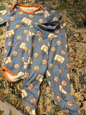 Blue Basketball Print Kids Matching Set - Bodysuit & Pants